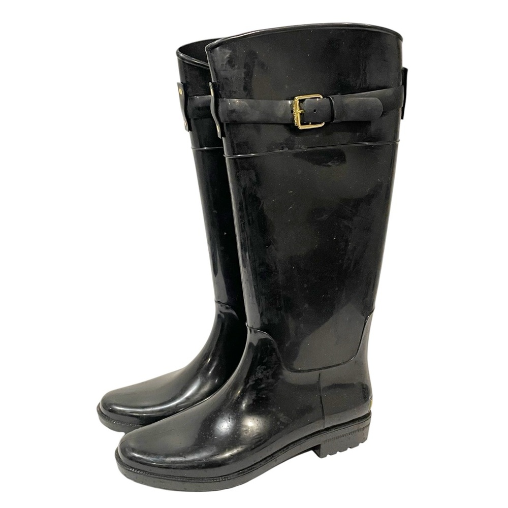 Ralph Lauren Rossalyn II Black Rubber Knee High Rain Boots Size 8